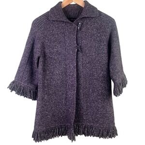 VTG Marisa Christina Purple Fringe Wool Blend Two Button Knitwear Sweater Medium